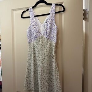 Princess Polly Floral V-Neck Mini Dress in Purple and Green